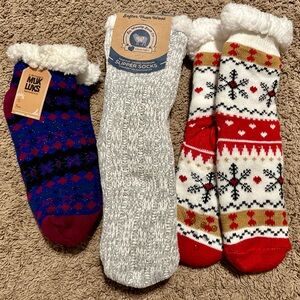 NWT 3 Pair - Cozy Socks - Sir Wooly Socks & Muk Luks Non-Slip Slipper Socks
